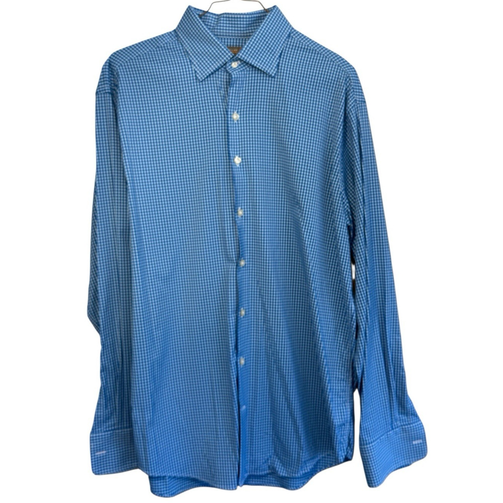 Peter Millar Summer Comfort Men's L Long Sleeve Blue Check Button Up Shirt